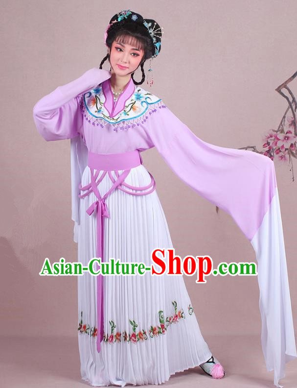 Traditional China Beijing Opera Young Lady Costume A Dream in Red Mansions Maidservants Embroidered Purple Dress, Ancient Chinese Peking Opera Hua Tan Embroidery Clothing