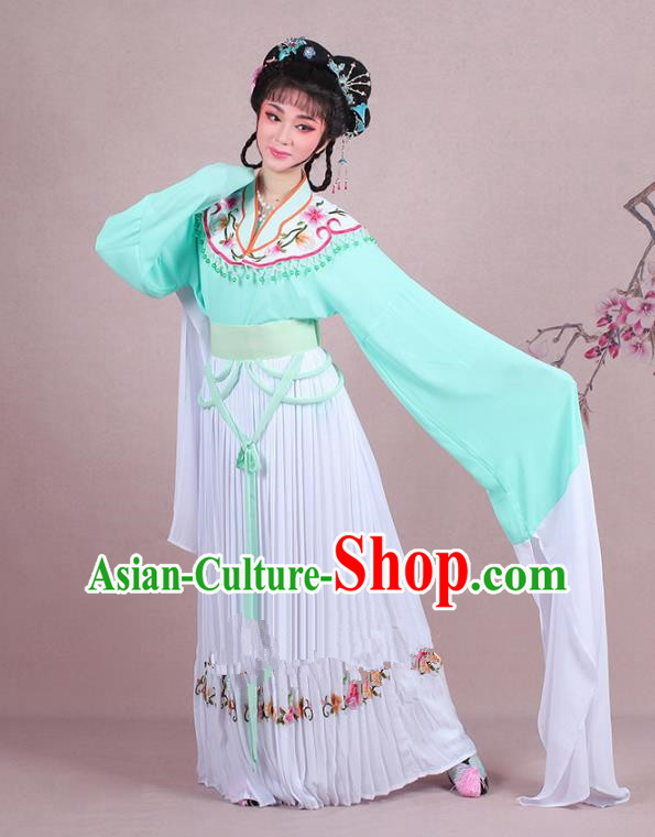 Traditional China Beijing Opera Young Lady Costume A Dream in Red Mansions Maidservants Embroidered Green Dress, Ancient Chinese Peking Opera Hua Tan Embroidery Clothing