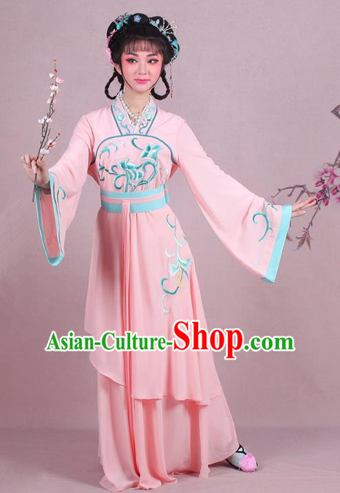 Traditional China Beijing Opera Palace Lady Costume Embroidered Servant Girl Dress, Ancient Chinese Peking Opera Diva Embroidery Pink Clothing