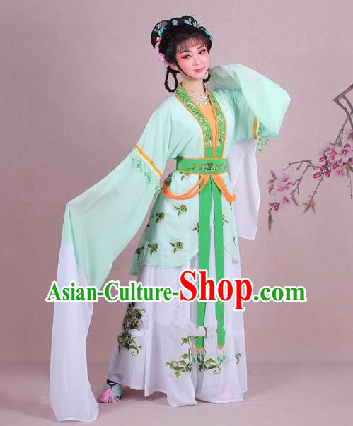 Traditional China Beijing Opera Young Lady Costume Embroidered Green Servant Girl Dress, Ancient Chinese Peking Opera Diva Embroidery Clothing