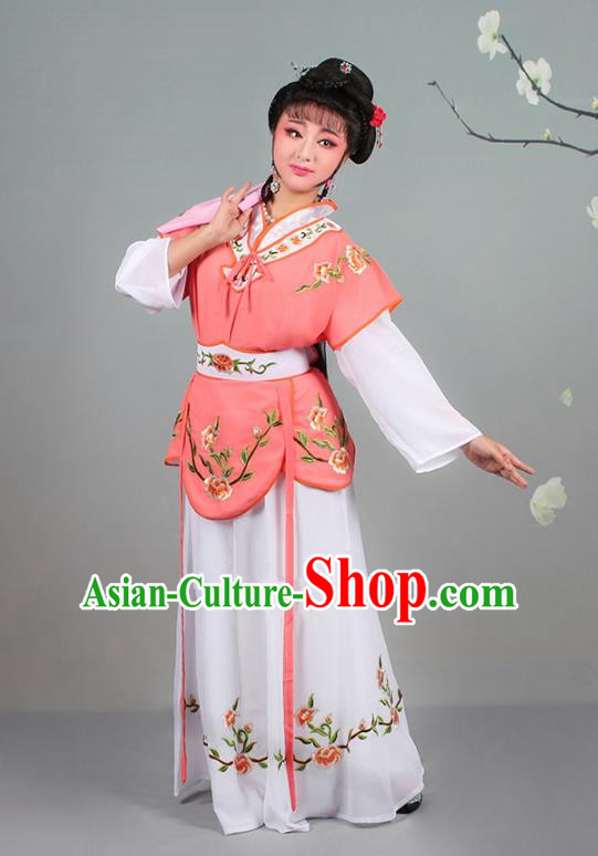 Traditional China Beijing Opera Young Lady Costume Servant Girl Embroidered Orange Dress, Ancient Chinese Peking Opera Diva Jordan-Sitting Embroidery Clothing