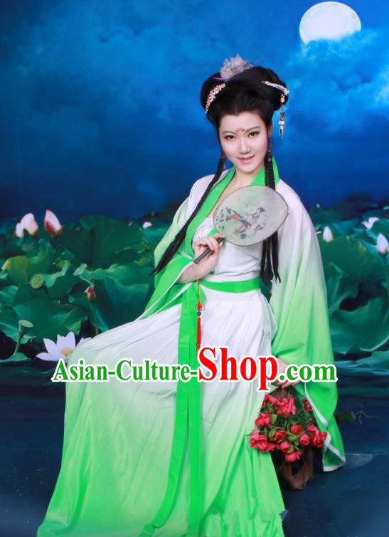 Traditional Chinese Tang Dynasty Imperial Princess Fairy Costume, Elegant Hanfu Clothing Chinese Ancient Palace Lady Green Dress Clothing