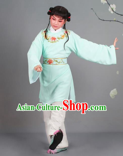 Traditional China Beijing Opera Livehand Costume Scholar Embroidered Blue Robe, Ancient Chinese Peking Opera Book Boy Embroidery Clothing