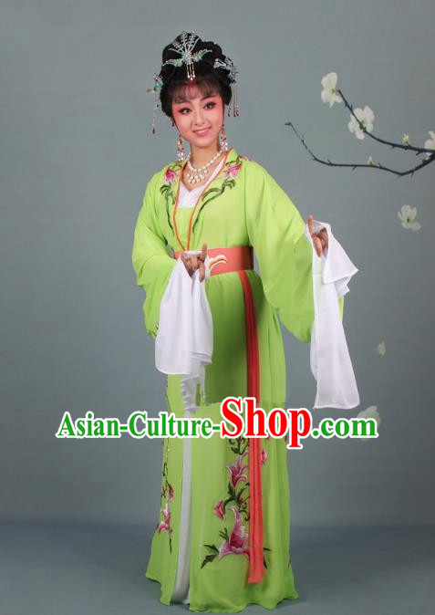 Traditional China Beijing Opera Young Lady Hua Tan Costume Princess Green Embroidered Dress, Ancient Chinese Peking Opera Diva Embroidery Clothing
