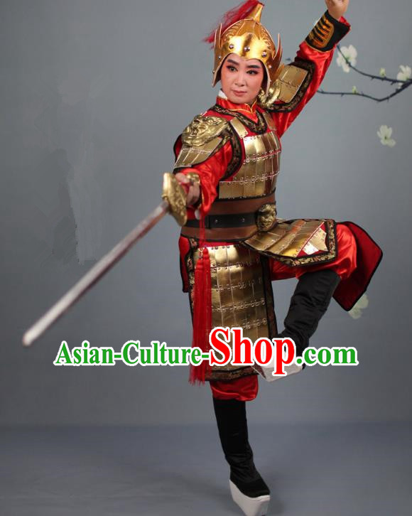 Traditional China Beijing Opera Swordplay Helmet and Armour Costume, Ancient Chinese Peking Opera Blues Female General Corselet Clothing