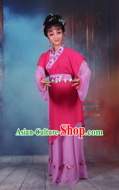 Top Grade Professional Beijing Opera Young Lady Costume Servant Girl Rosy Embroidered Dress, Traditional Ancient Chinese Peking Opera Maidservants Embroidery Clothing