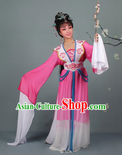 Top Grade Professional Beijing Opera Palace Lady Costume Hua Tan Rosy Embroidered Clothing, Traditional Ancient Chinese Peking Opera Diva Embroidery Clothing