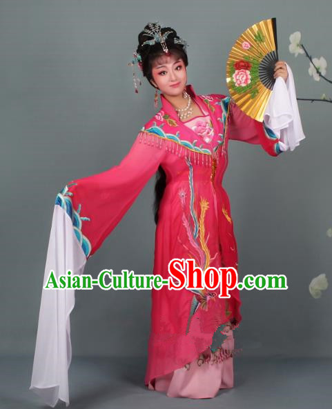 Top Grade Professional Beijing Opera Palace Lady Costume Hua Tan Rosy Embroidered Dress, Traditional Ancient Chinese Peking Opera Diva Embroidery Phoenix Clothing