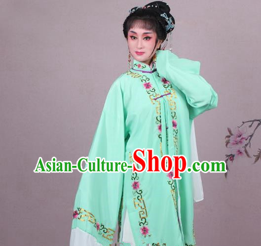 Top Grade Professional Beijing Opera Female Role Costume Green Embroidered Cape, Traditional Ancient Chinese Peking Opera Diva Embroidery Clothing