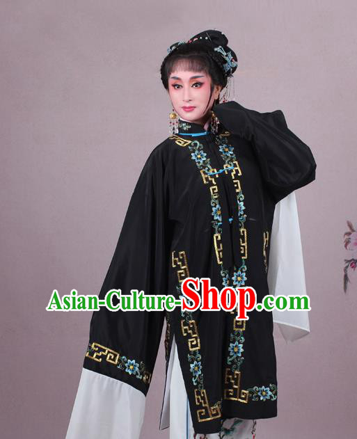 Top Grade Professional Beijing Opera Female Role Costume Black Embroidered Cape, Traditional Ancient Chinese Peking Opera Diva Embroidery Clothing