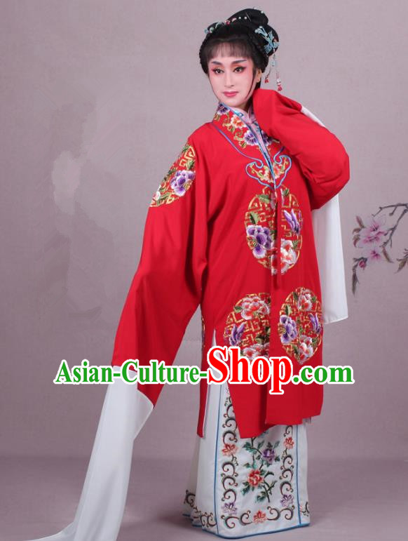 Top Grade Professional Beijing Opera Female Role Costume Imperial Concubine Red Embroidered Cape, Traditional Ancient Chinese Peking Opera Diva Embroidery Clothing