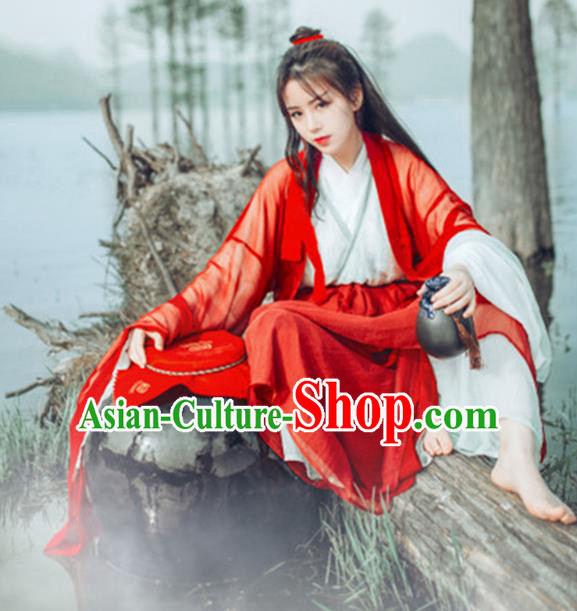 Traditional Chinese Jin Dynasty Swordswoman Costume, Elegant Hanfu Clothing Chinese Ancient Heroic Woman Dress Clothing