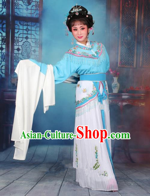 Top Grade Professional Beijing Opera Diva Costume Nobility Lady Light Blue Embroidered Clothing, Traditional Ancient Chinese Peking Opera Hua Tan Princess Embroidery Dress
