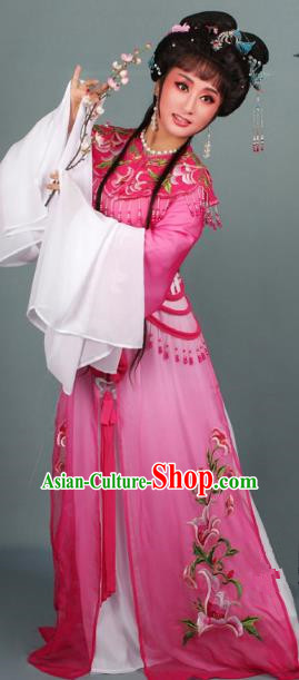 Top Grade Professional Beijing Opera Diva Costume Hua Tan Rosy Embroidered Clothing, Traditional Ancient Chinese Peking Opera Princess Embroidery Dress