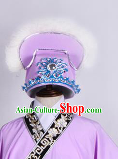 Top Grade Professional Beijing Opera Niche Costume Scholar Hair Accessories Headwear, Traditional Ancient Chinese Peking Opera Purple Hat