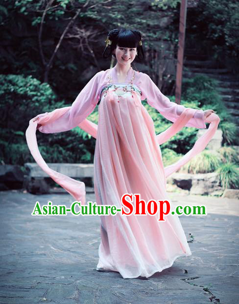 Traditional Ancient Chinese Young Lady Dance Costume, Elegant Hanfu Chinese Tang Dynasty Palace Princess Embroidered Clothing for Women