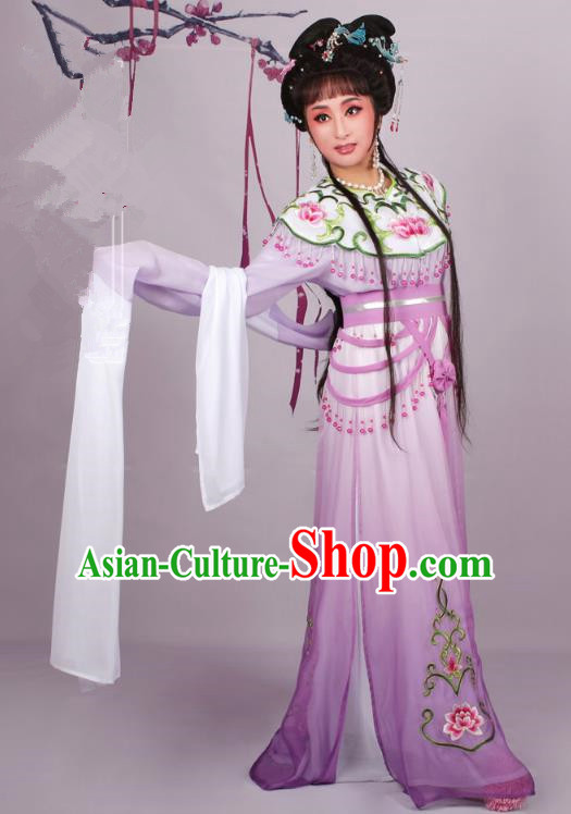 Top Grade Professional Beijing Opera Diva Costume Purple Embroidered Dress, Traditional Ancient Chinese Peking Opera Hua Tan Princess Embroidery Clothing