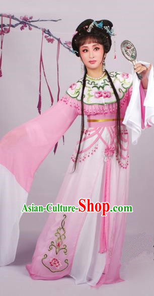 Top Grade Professional Beijing Opera Diva Costume Pink Embroidered Dress, Traditional Ancient Chinese Peking Opera Hua Tan Princess Embroidery Clothing