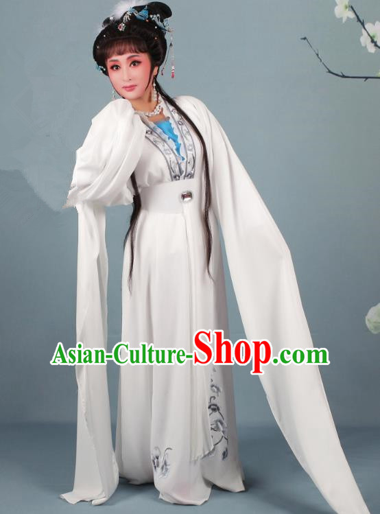 Top Grade Professional Beijing Opera Diva Costume Lady White Snake Embroidered Dress, Traditional Ancient Chinese Peking Opera Hua Tan Princess Embroidery Clothing