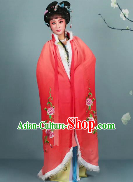 Top Grade Professional Beijing Opera Diva Costume Red Embroidered Cloak, Traditional Ancient Chinese Peking Opera Hua Tan Princess Embroidery Mantle