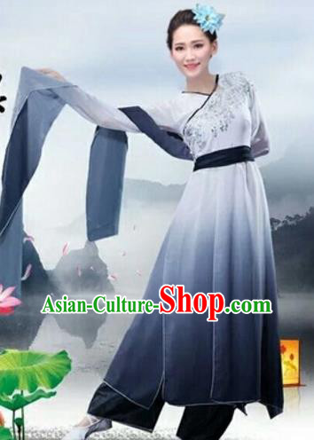 Traditional Chinese Classical Dance Fan Dance Costume, Folk Dance Umbrella Dance Grey Uniform Clothing for Women