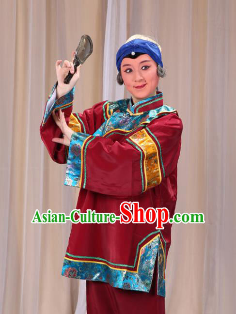 Top Grade Professional Beijing Opera Old Women Costume Pantaloon Embroidered Amaranth Clothing, Traditional Ancient Chinese Peking Opera Matchmakers Embroidery Clothing