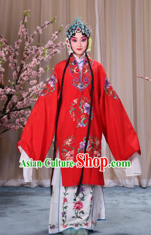 Top Grade Professional Beijing Opera Palace Lady Costume Hua Tan Red Embroidered Cape, Traditional Ancient Chinese Peking Opera Diva Embroidery Clothing