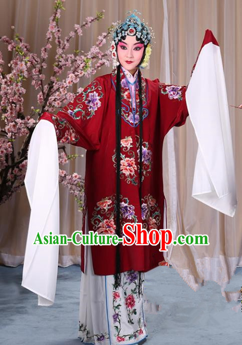 Top Grade Professional Beijing Opera Palace Lady Costume Hua Tan Amaranth Embroidered Cape, Traditional Ancient Chinese Peking Opera Diva Embroidery Clothing