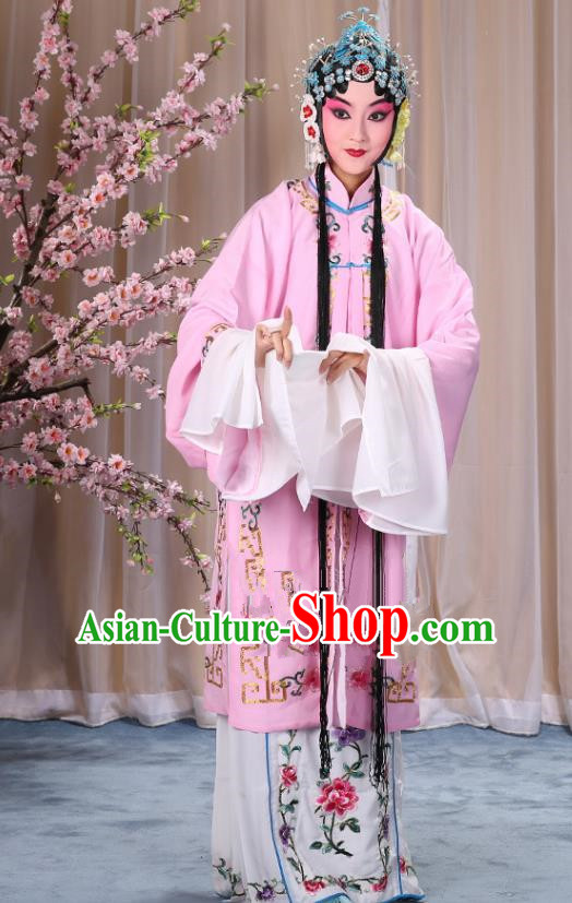 Top Grade Professional Beijing Opera Diva Costume Palace Lady Pink Embroidered Cape, Traditional Ancient Chinese Peking Opera Princess Embroidery Dress Clothing