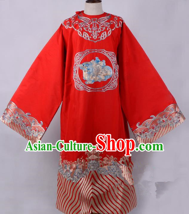 Traditional China Beijing Opera Niche Costume Magistrate Embroidered Red Robe, Ancient Chinese Peking Opera Embroidery Gwanbok Clothing