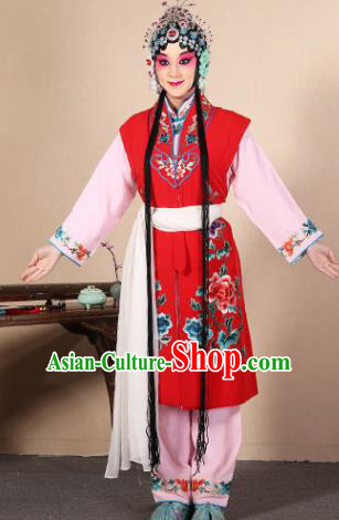 Top Grade Professional Beijing Opera Diva Costume Young Lady Red Embroidered Waistcoat, Traditional Ancient Chinese Peking Opera Princess Embroidery Dress Clothing
