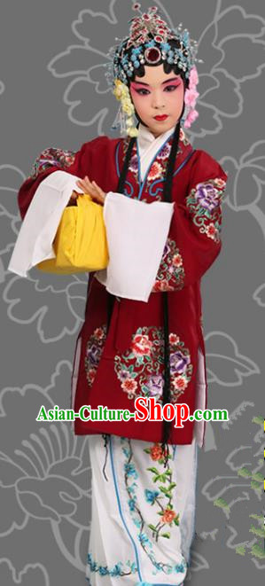 Top Grade Professional China Beijing Opera Costume Embroidered Dress and Headwear, Ancient Chinese Peking Opera Diva Hua Tan Embroidery Clothing for Kids