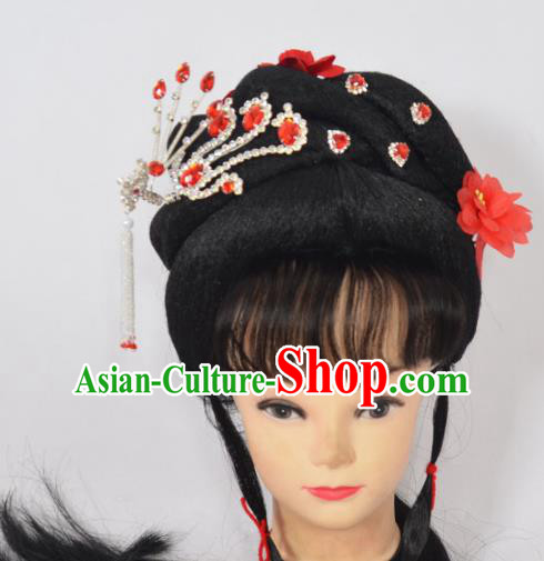 Traditional Handmade Chinese Classical Peking Opera Young Lady Wigs and Hair Accessories, China Beijing Opera Princess Hair Headgear