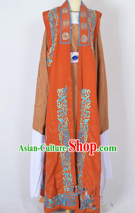 Traditional Chinese Professional Peking Opera Old Men Costume, China Beijing Opera Milord Ministry Councillor Embroidery Orange Long Robe Clothing