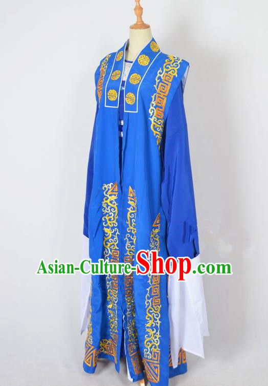 Traditional Chinese Professional Peking Opera Old Men Costume, China Beijing Opera Milord Ministry Councillor Embroidery Blue Long Robe Clothing