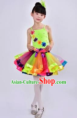 Top Grade Chinese Compere Professional Performance Catwalks Costume, Children Flower Faerie Rainbow Veil Bubble Dress Modern Dance Dress for Girls Kids