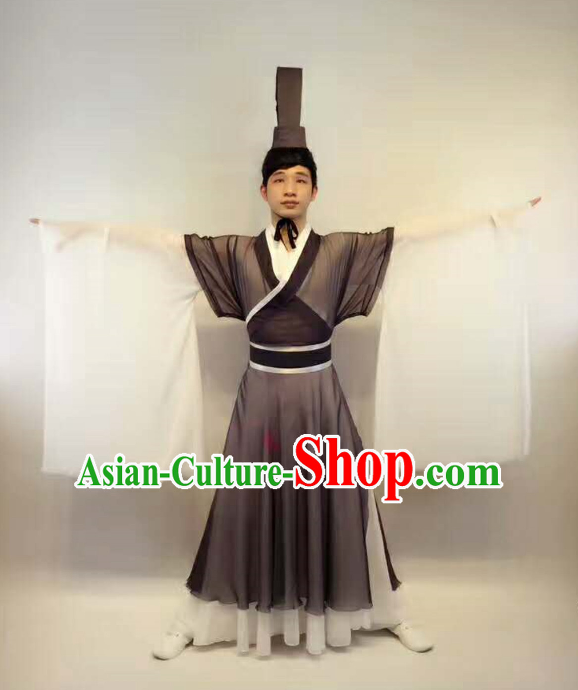 Professional Stage Performance Costumes Made to Order Custom Tailored Costumes Ancient Chinese Scholar Garment and Hat Complete Set