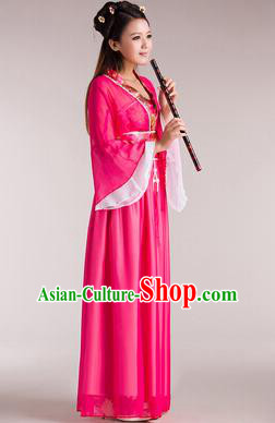 Traditional Chinese Classical Ancient Fairy Costume, China Tang Dynasty Princess Hanfu Rosy Dress for Women