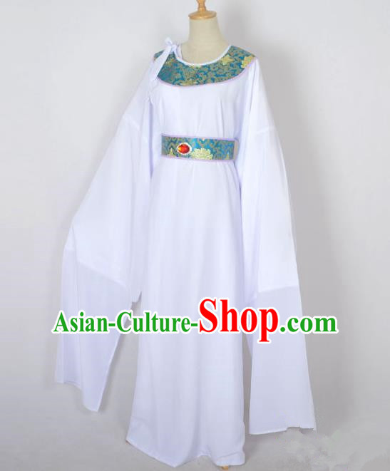 Traditional Chinese Professional Peking Opera Shaoxing Opera Old Men Costume, China Beijing Opera Ministry Councillor Clothing White Long Robe and Belt Complete Set