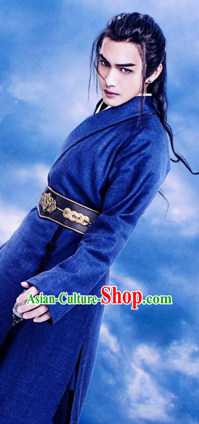Traditional Chinese Tang Dynasty Swordsman Costume and Headpiece Complete Set, China Ancient Hanfu Clothing Palace Dandies Embroidery Robe