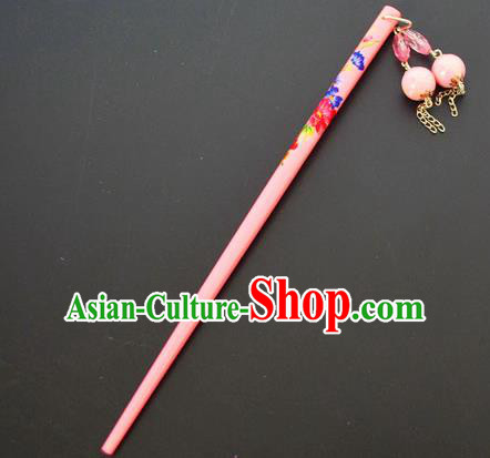 Traditional Handmade Chinese Classical Peking Opera Tassel Pink Hair Stick Hair Accessories, China Beijing Opera Step Shake Wood Hairpins