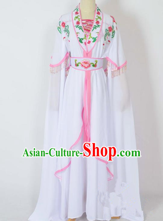 Traditional Chinese Professional Peking Opera Young Lady Costume Embroidery White Dress, China Beijing Opera Diva Hua Tan Water Sleeve Clothing
