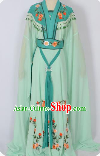 Traditional Chinese Professional Peking Opera Young Lady Seven Fairies Costume Green Embroidery Dress, China Beijing Opera Diva Hua Tan Embroidered Robe Clothing