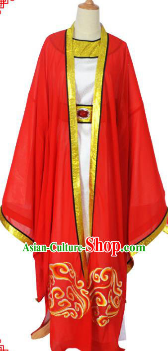 Traditional Chinese Professional Peking Opera Young Men Wedding Costume Red Embroidered Robe, China Beijing Opera Niche Embroidery Robe Gwanbok Clothing