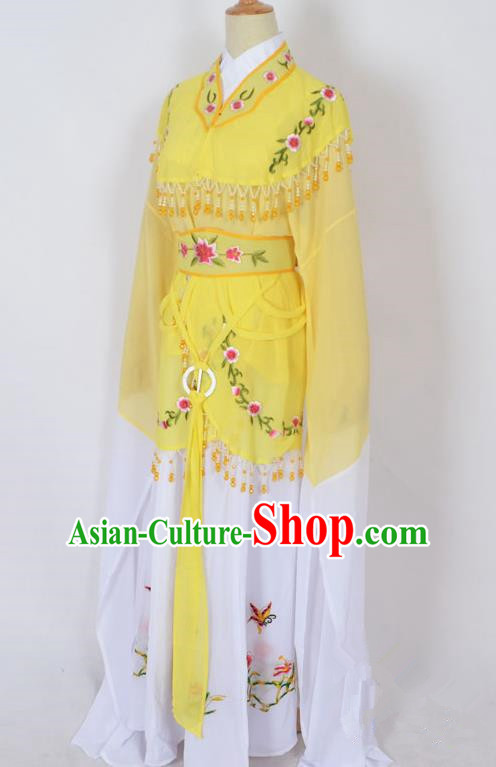 Traditional Chinese Professional Peking Opera Young Lady Jordan-Sitting Costume Yellow Embroidery Dress, China Beijing Opera Diva Hua Tan Embroidered Princess Clothing