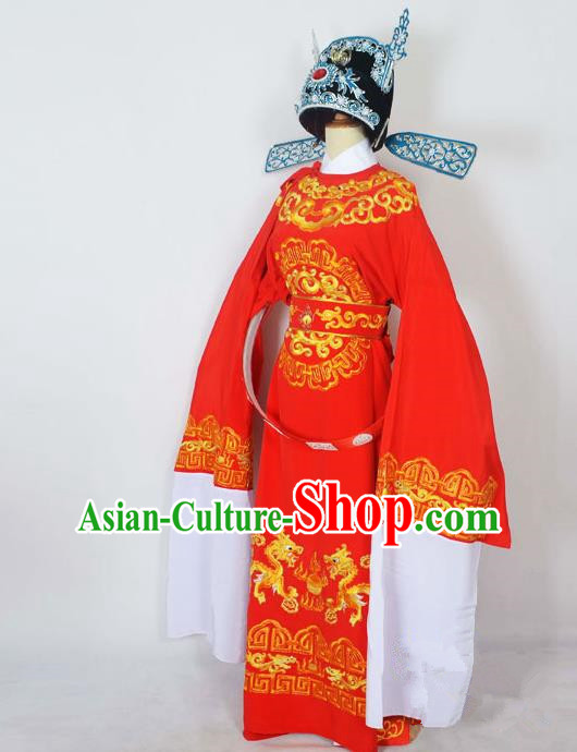 Traditional Chinese Professional Peking Opera Emperor Female Son-in-law Costume Red Embroidered Robe and Hat, China Beijing Opera Niche Embroidered Clothing