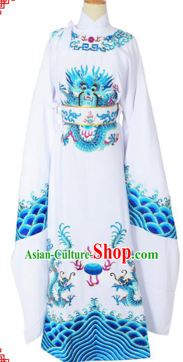 Traditional Chinese Professional Peking Opera Lang Scholar Costume White Embroidery Robe, China Beijing Opera Niche Embroidered Robe Clothing