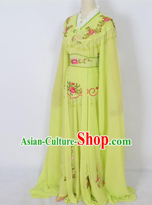 Traditional Chinese Professional Peking Opera Young Lady Costume Green Embroidery Dress, China Beijing Opera Diva Hua Tan Embroidered Clothing
