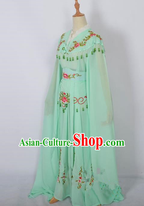 Traditional Chinese Professional Peking Opera Young Lady Costume Light Green Embroidery Dress, China Beijing Opera Diva Hua Tan Embroidered Clothing