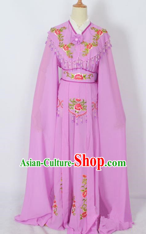 Traditional Chinese Professional Peking Opera Young Lady Costume Purple Embroidery Dress, China Beijing Opera Diva Hua Tan Embroidered Clothing